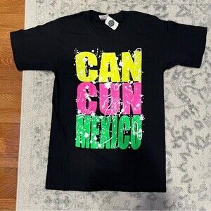 NWT Black Cancun Mexico Neon Splatter Graphic T Shirt Size Small